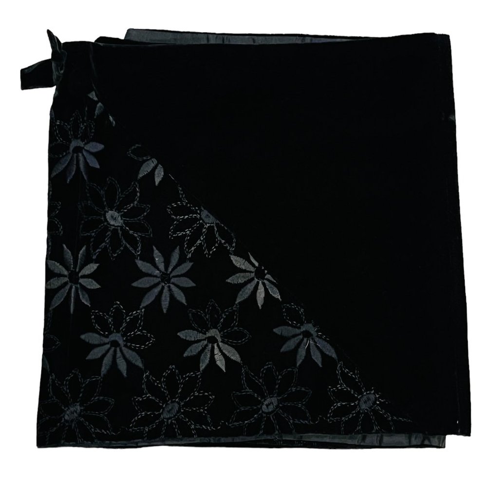 Black Embroidered Floral Velvet Scarf Shawl 17x72